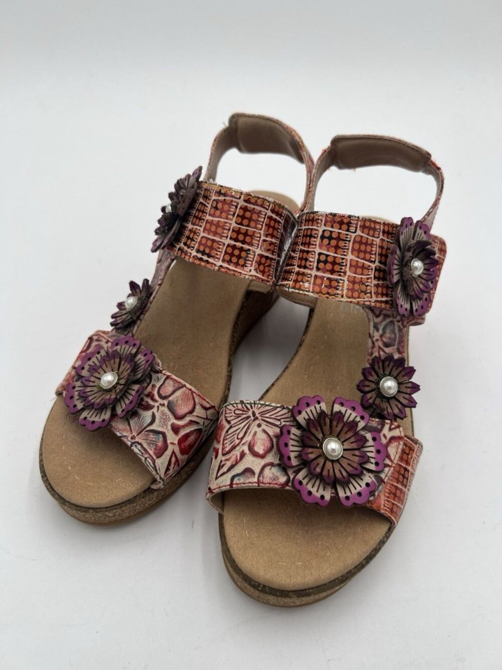 L’Artiste Spring Step Floral Platform Sandals Womens EU 38 Boho Leather Comfort - Picture 2 of 11